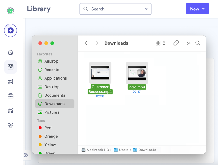 Mac file selector allowing user to choose file to upload to Vidyard library