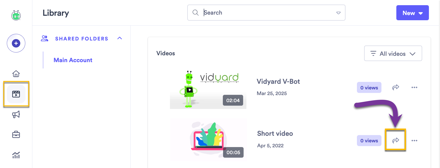 Copying the link to a video from your library