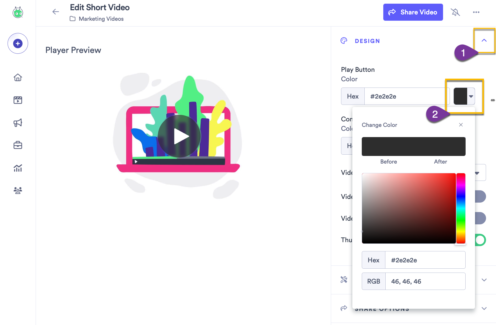 Changing the color of the player, including the play button and player controls