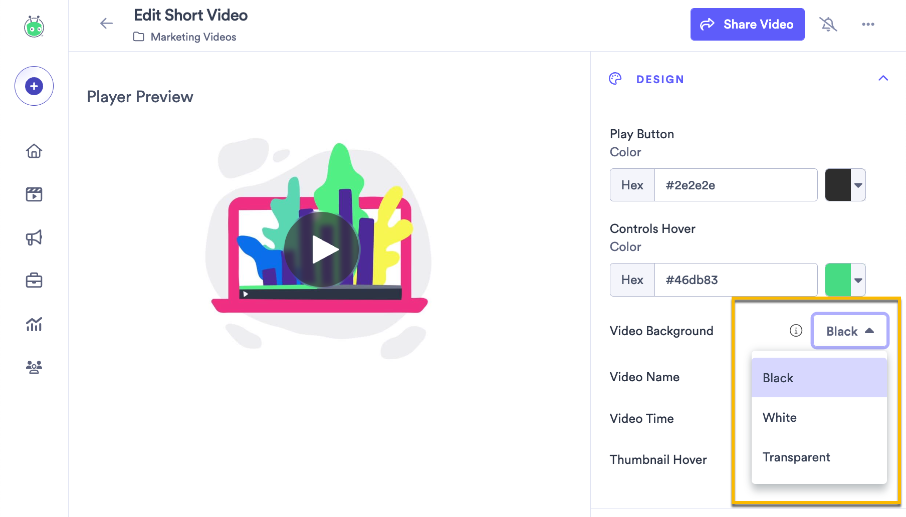Selecting a background color for your video