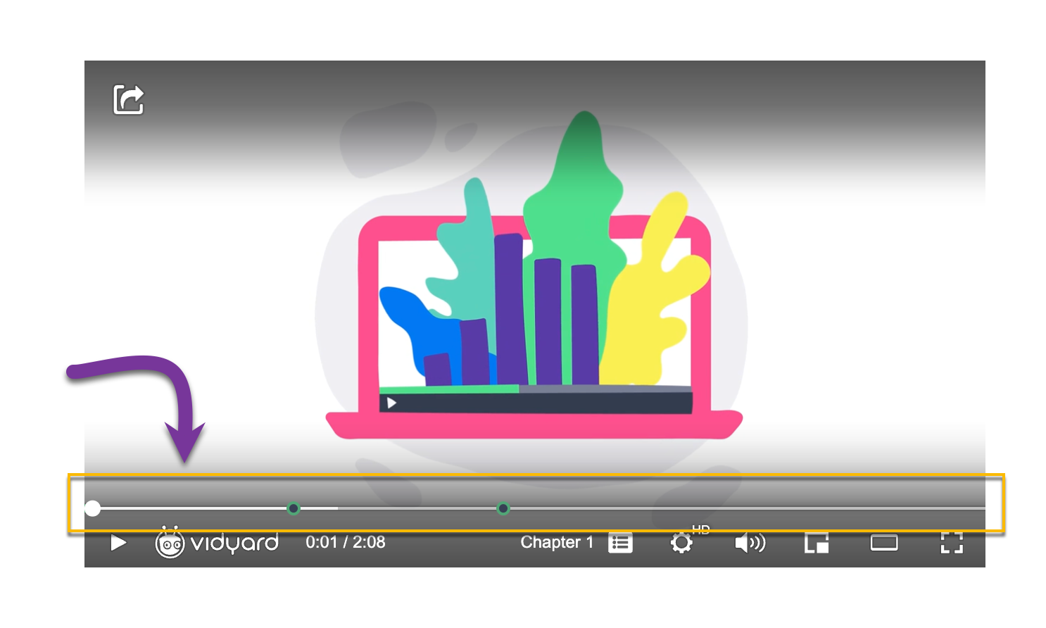 Vidyard video player with timeline bar highlighted