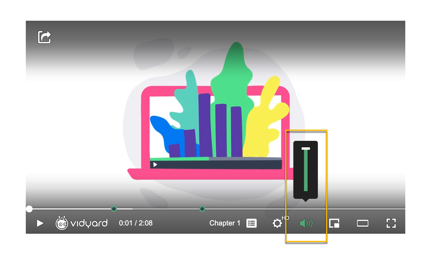 Vidyard video player with volume button and selector highlighted