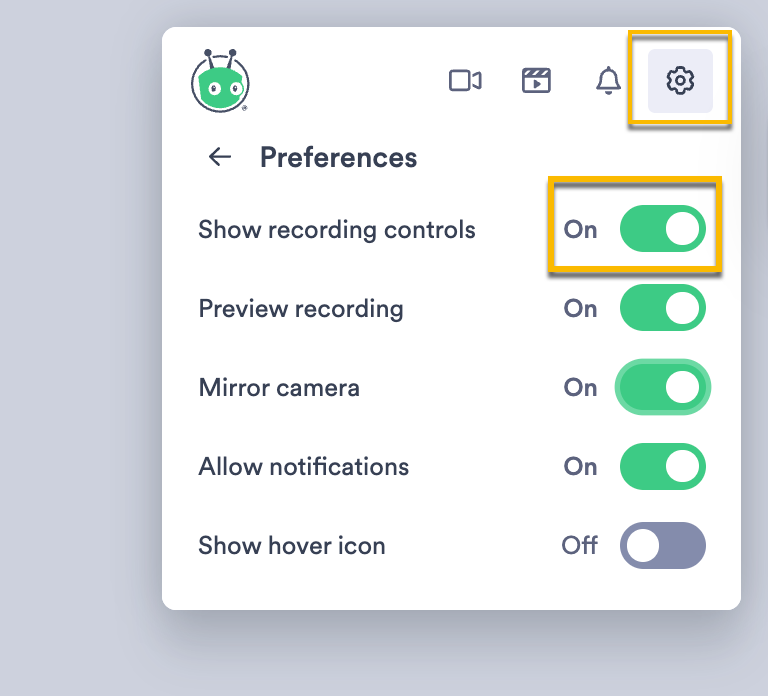 Turning off Show recording controls in your browser extension preferences