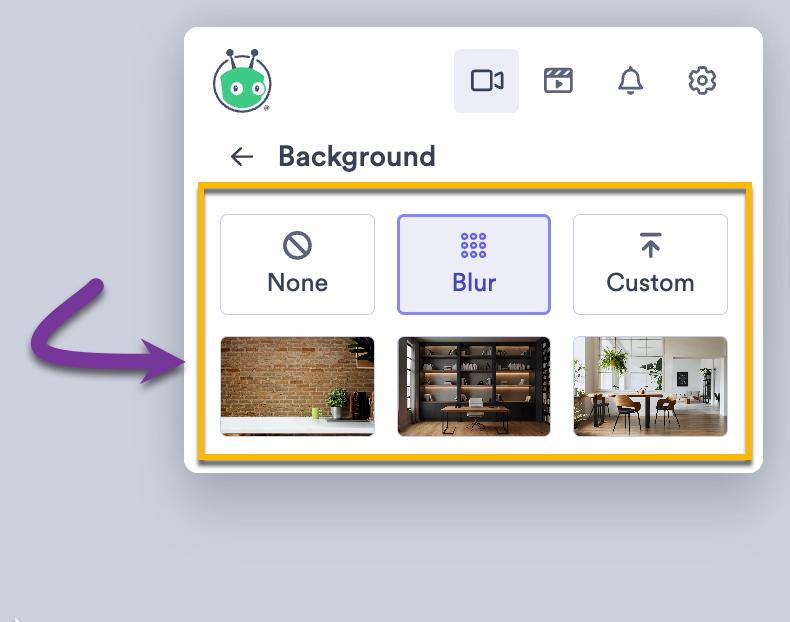 List of background options for Vidyard extension