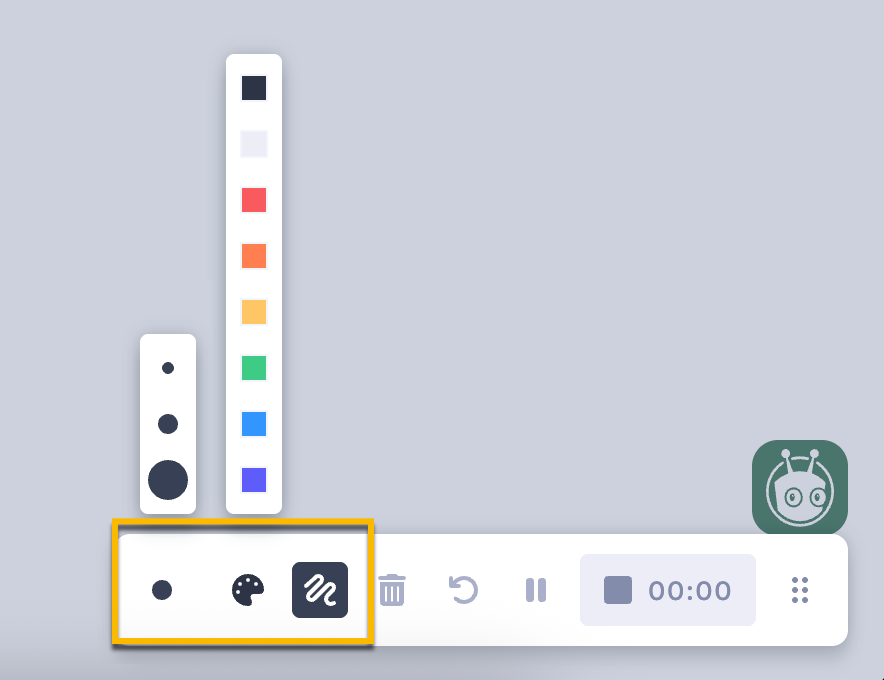 Selecting the drawing tool from the Vidyard's screen recording controls