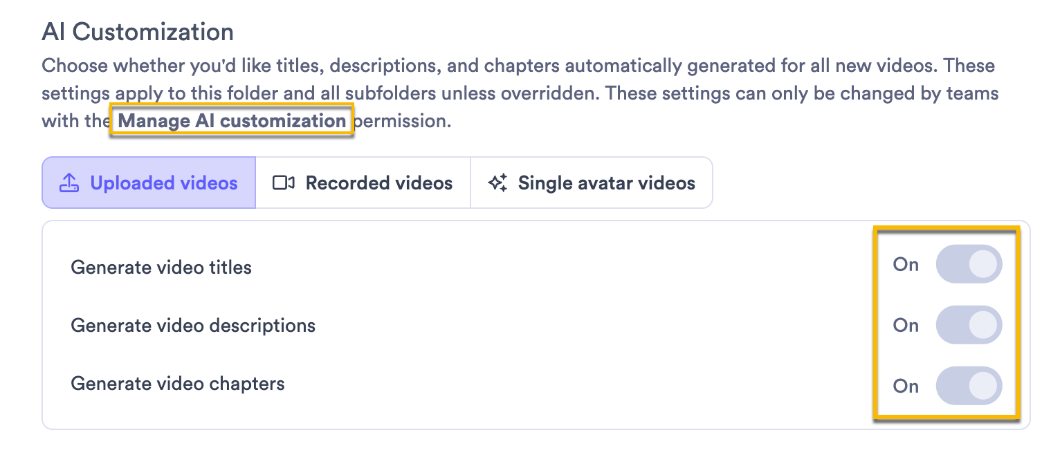 AI Customization with grayed out toggles that cannot be edited