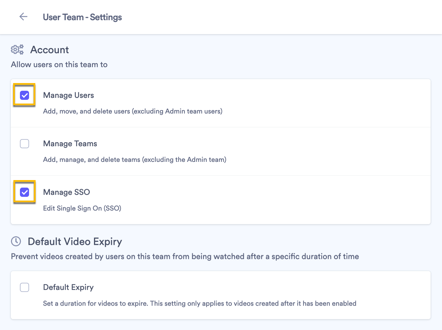 Saving changes to Team Settings by selecting checkboxes