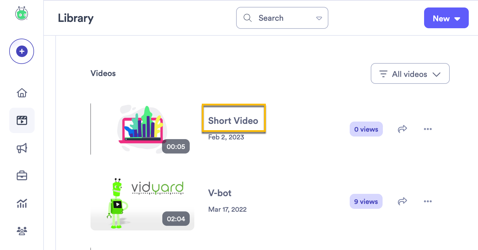 Selecting a video from your library to open the edit page
