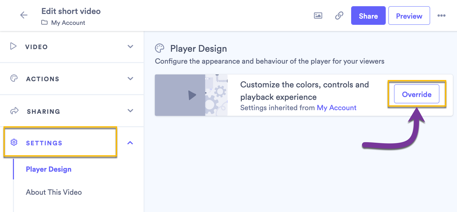 Overriding the default design settings being inherited from the folder