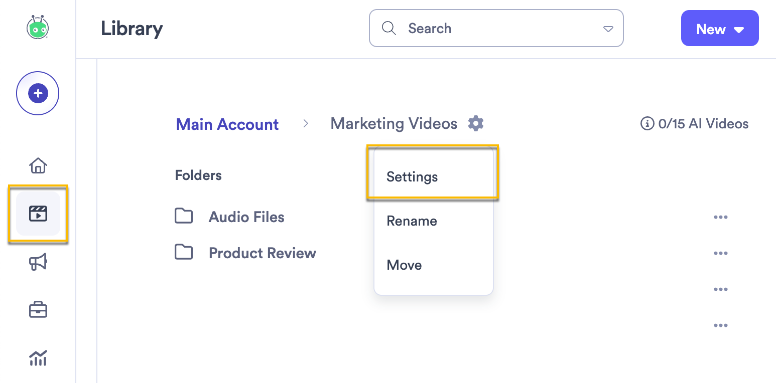 Opening the settings for a folder