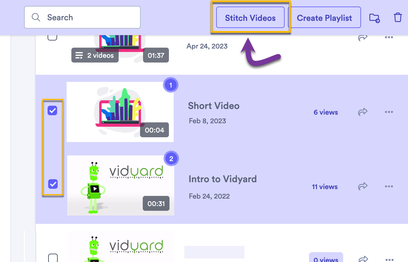 Choosing videos from your library to stitch together
