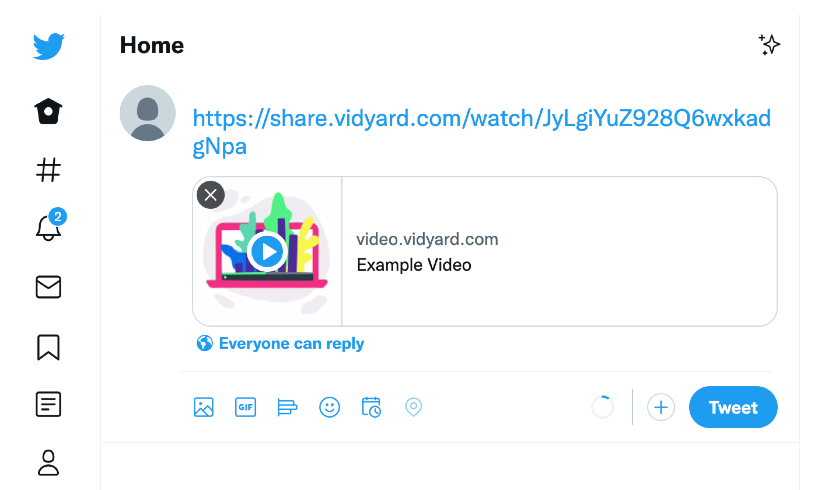 Example of Vidyard video being shared on a tweet within Twitter platform