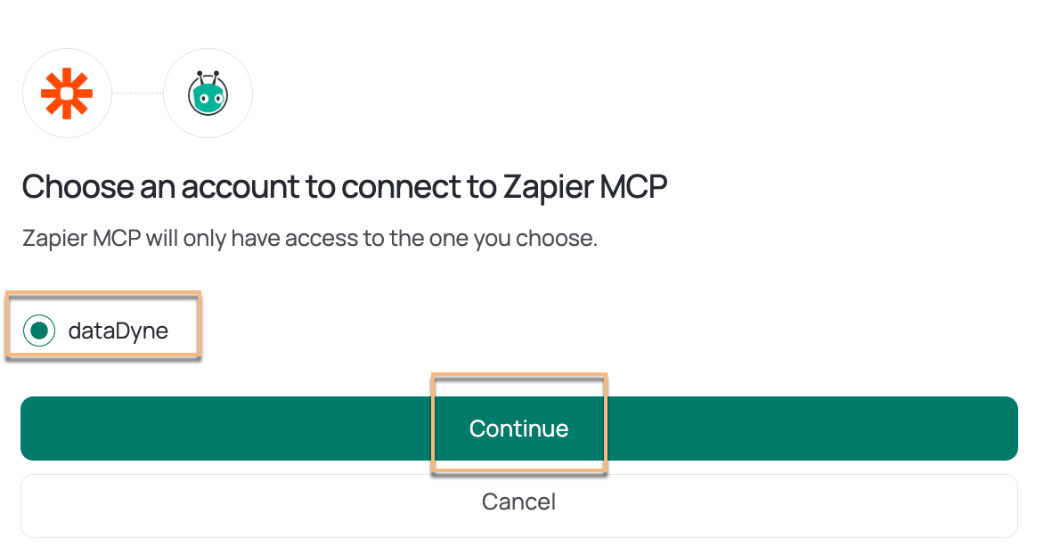 Vidyard account selected on Zapier MCP connection screen