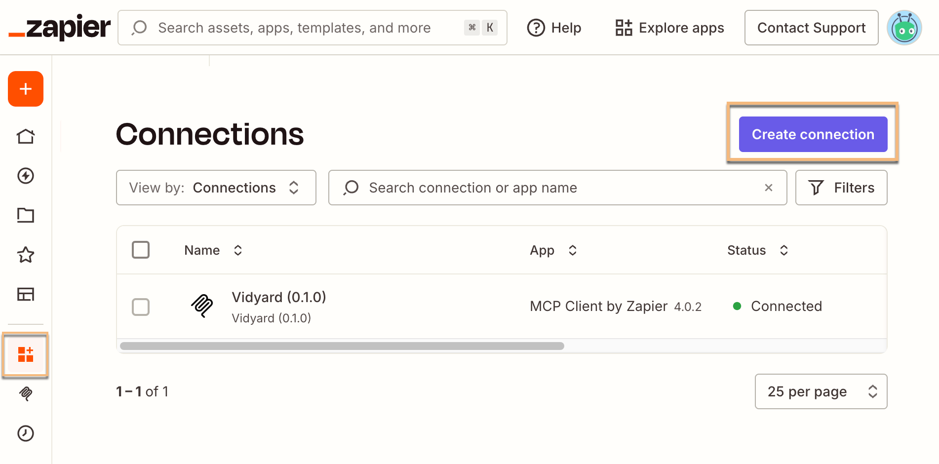 Zapier connections page with option to create new connection selected