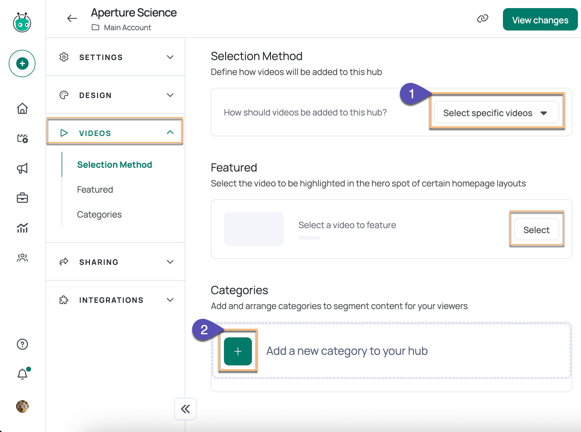 Select how videos should be added to a new hub category
