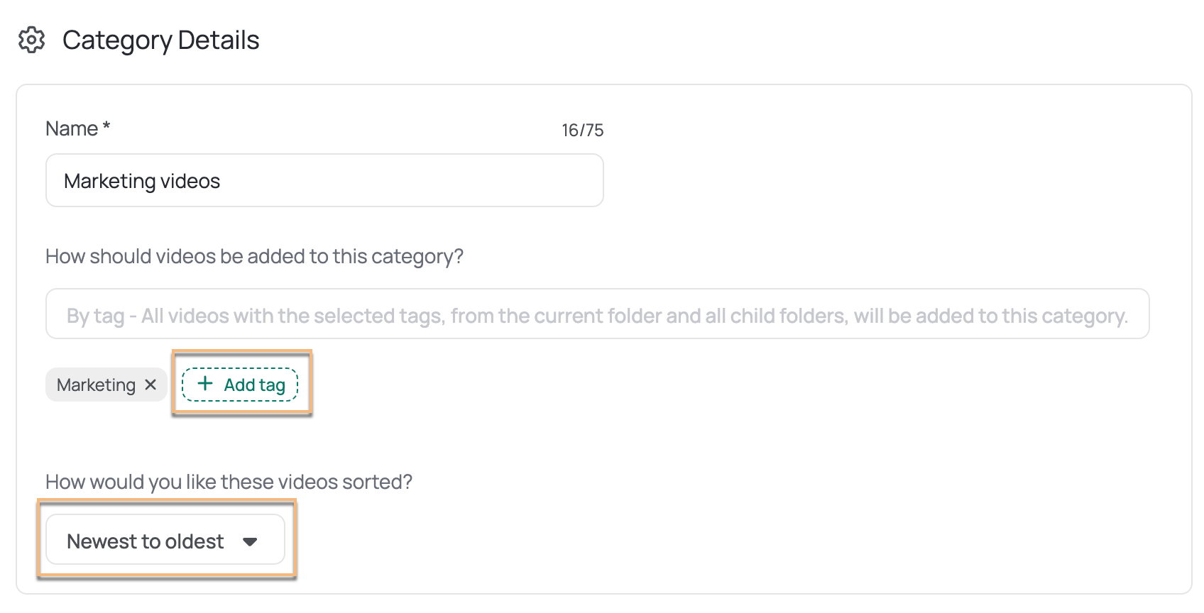Adding videos to a category by tag and choosing how to order them