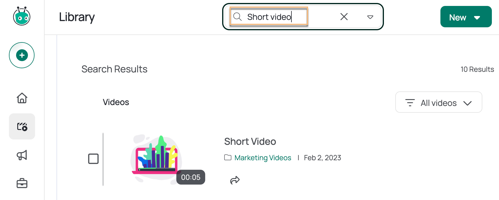 Using the search bar in your library to find a video