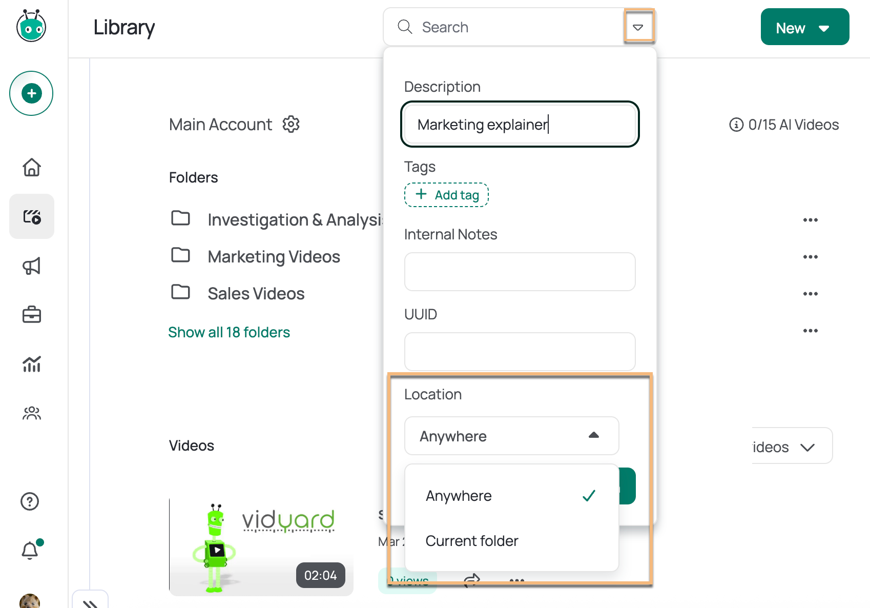 Selecting current folder to narrow search results