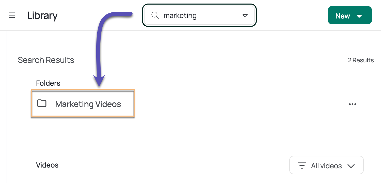 Using Vidyard's search feature to find specific folders