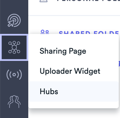Channels menu in Viydard with Hubs selected