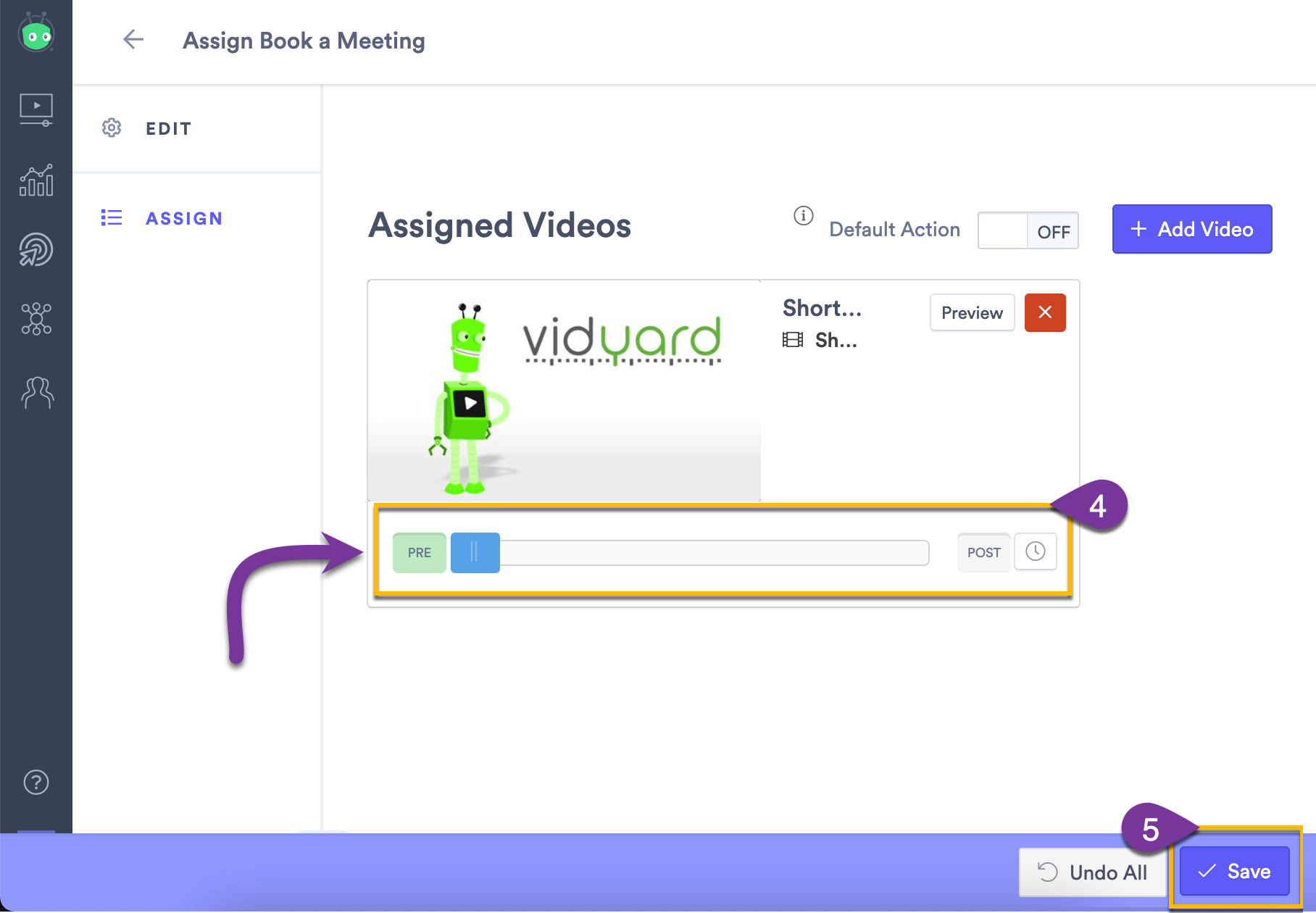 Time selector available after Action has been applied to a video