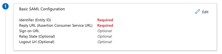 Basic SAML Configuration in Azure, with Edit button.