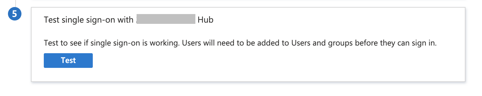 Test section of Single Sign on settings in Azure.