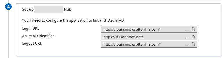 Set up section in Single Sign on settings in Azure.