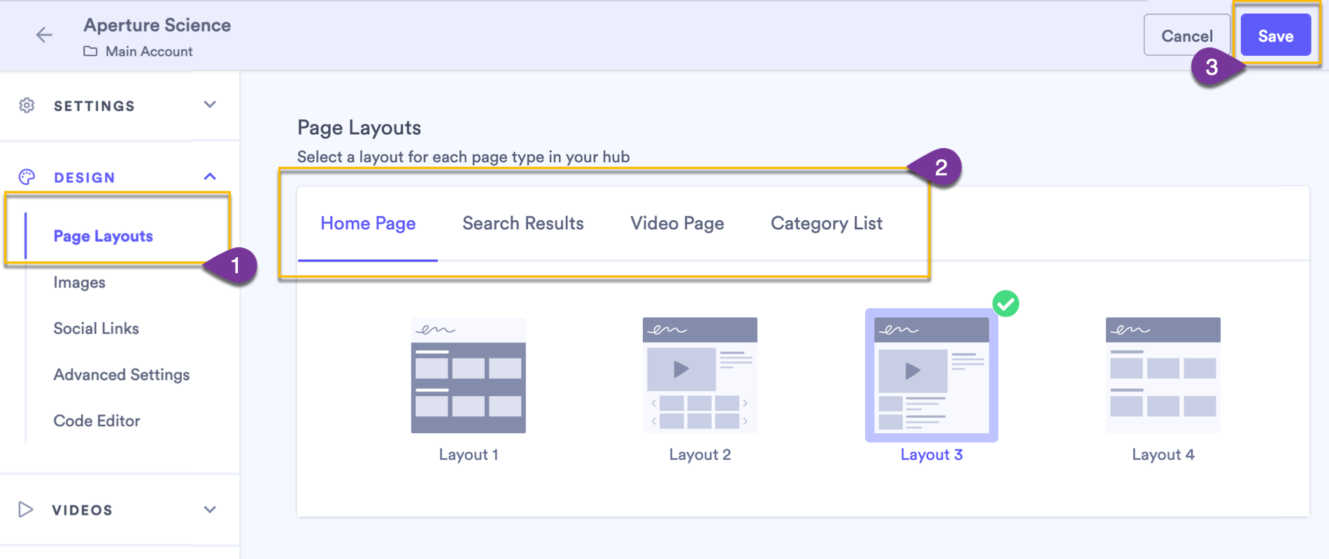 Selecing the layout for your hub pages