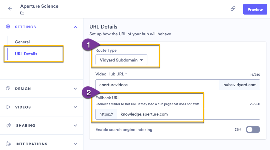 Setting up a hub domain, whether a domain hosted by Vidyard or your own domain