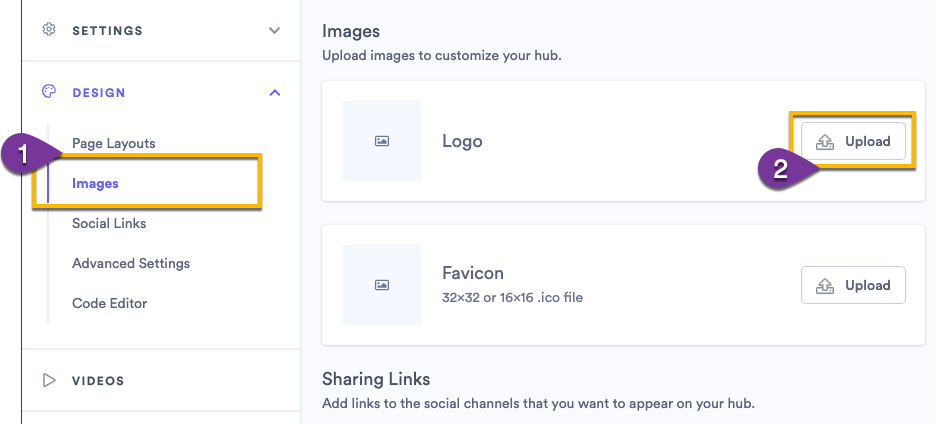 Adding branded images to your hub, a favicon and a logo