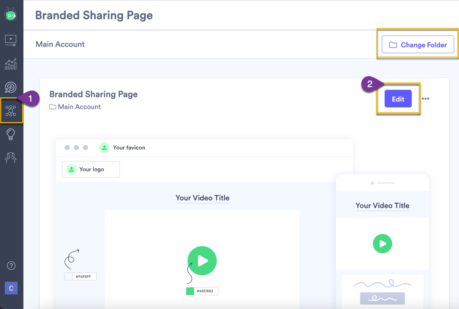 Opening the settings for a sharing page