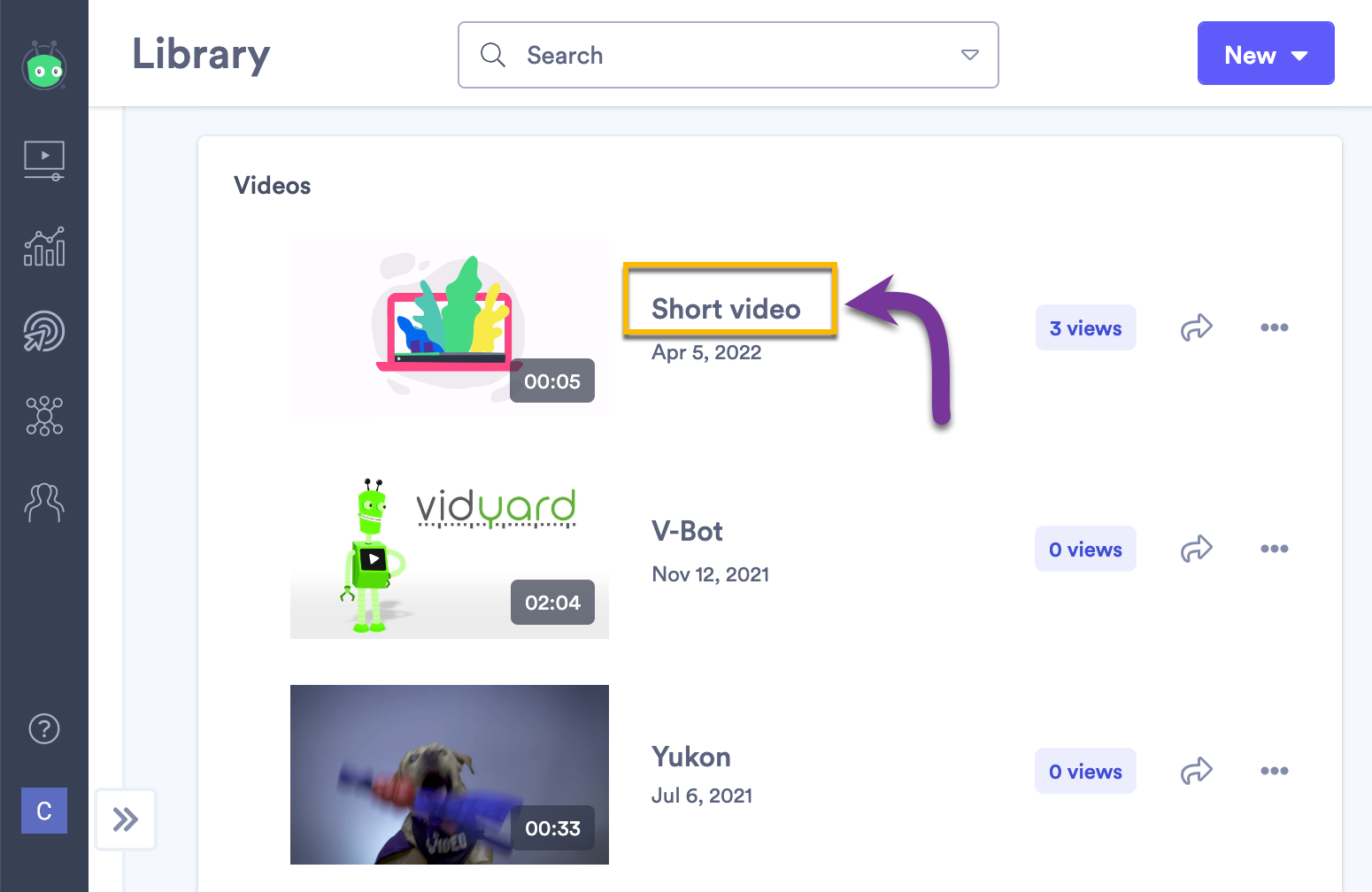 Selecting a video from your library to open the video edit page